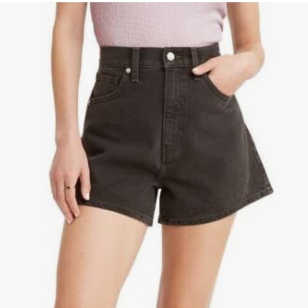 Women's High Waisted Mom Shorts - Black Denim Shorts